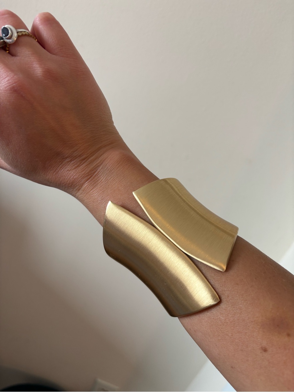 Brushed gold statement bangle bracelet